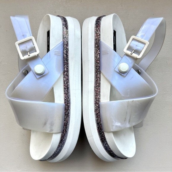 Melissa Awaytomars White Cosmic Sandals II Glitter Platform Soles Women’s Size 6 - Picture 6 of 15